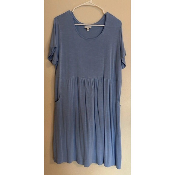 J Jill Large Dusty Blue Short Sleeve Shift Dress Rayon Lounge Minimalist - Picture 1 of 5